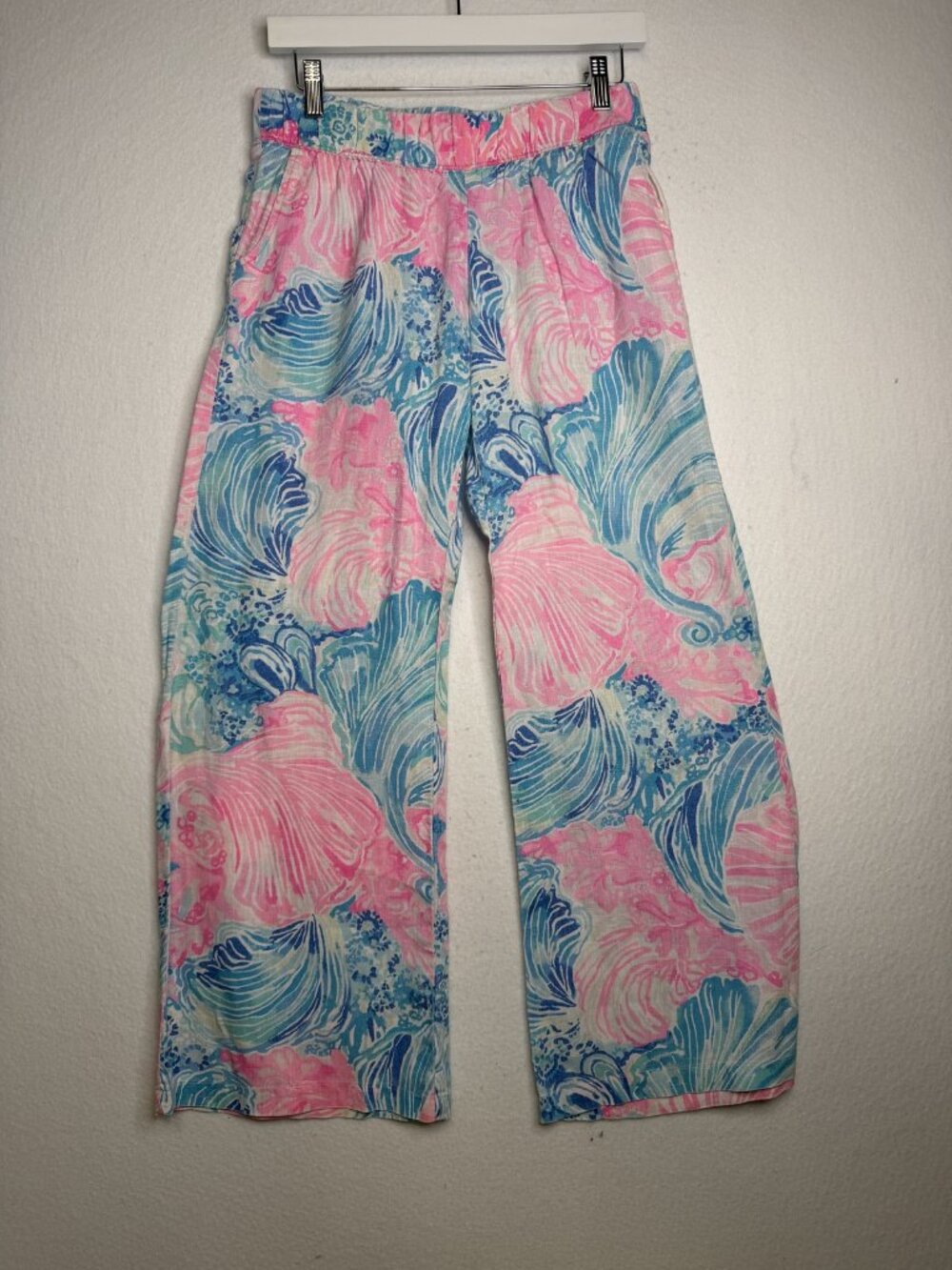 Lilly Pulitzer 100% Linen Floral Print Wide Leg Pants